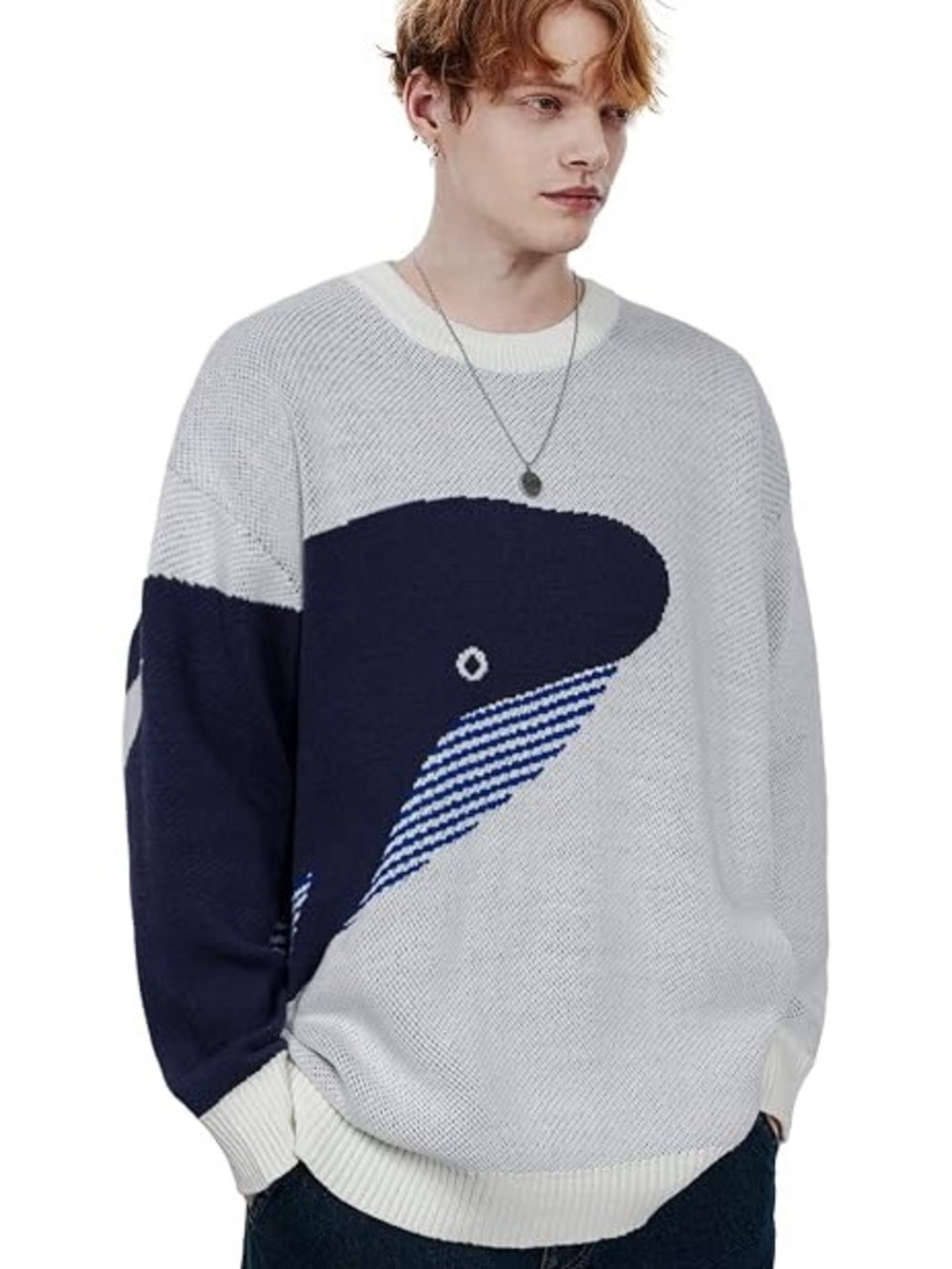 Aelfric Eden Cream Knit Sweater with Navy Whale Motif